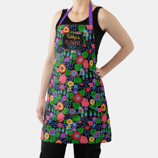 Tropical Colorful Flowers Pattern Custom Floral Apron (Insitu)