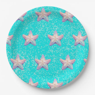 Tropical Colorful Starfish Holiday Christmas Paper Plate