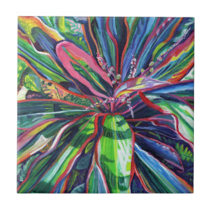Tropical Colorful Ti Leaves Ceramic Tile