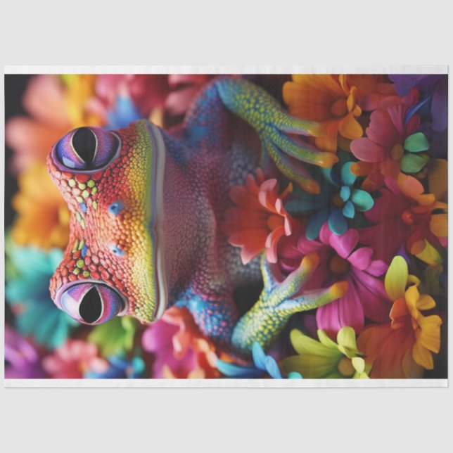 Tropical Coloured Frog & Flowers Decoupage  Tissue Paper (Front)