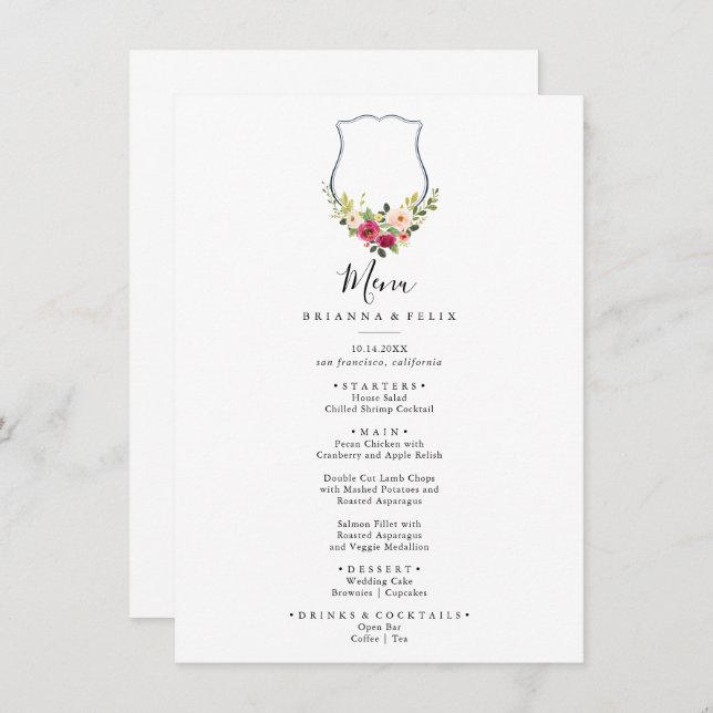 Tropical Colourful Autumn Crest Floral Dinner Menu (Front/Back)