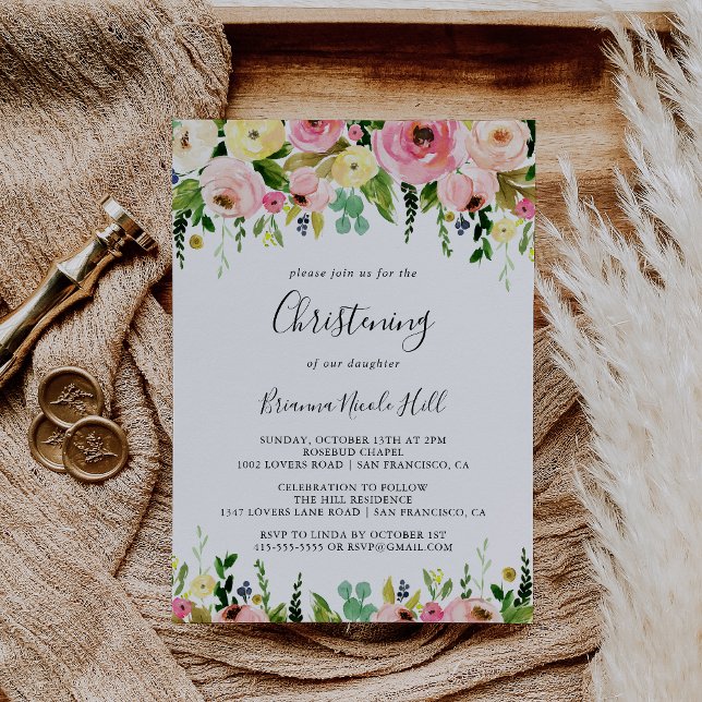 Tropical Colourful Autumn Floral Christening Invitation (Creator Uploaded)