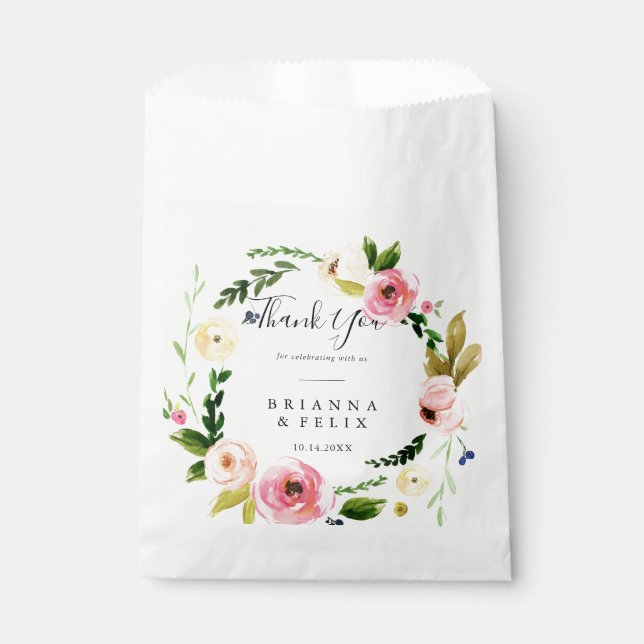 Tropical Colourful Autumn Floral Thank You Wedding Favour Bags (Front)
