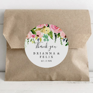 Tropical Colourful Autumn Thank You Wedding Favour Classic Round Sticker