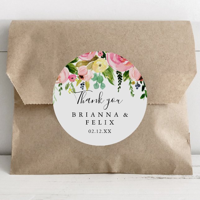 Tropical Colourful Autumn Thank You Wedding Favour Classic Round Sticker (Creator Uploaded)