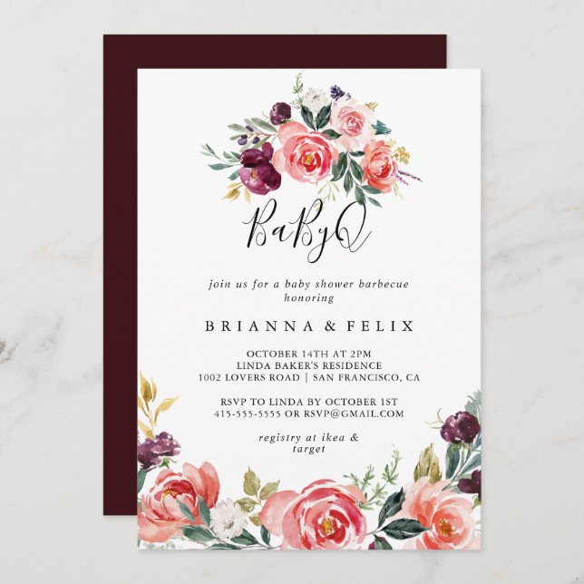 Tropical Colourful BabyQ Baby Shower Barbecue Invitation (Front/Back)