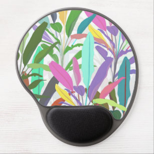 Tropical Colourful Banana Leaves White Pattern Gel Mouse Pad
