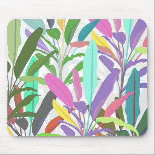 Tropical Colourful Banana Leaves White Pattern Mouse Pad