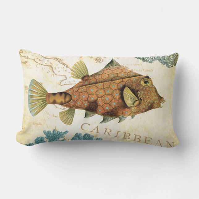 Tropical Colourful Caribbean Yellow Fish and Coral Lumbar Cushion (Front)