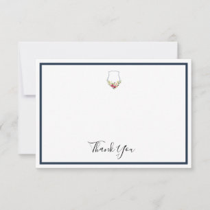 Tropical Colourful Crest Floral Flat Wedding Thank You Card