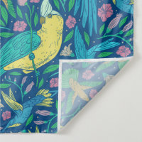 Tropical colourful exotic birds and flowers patter