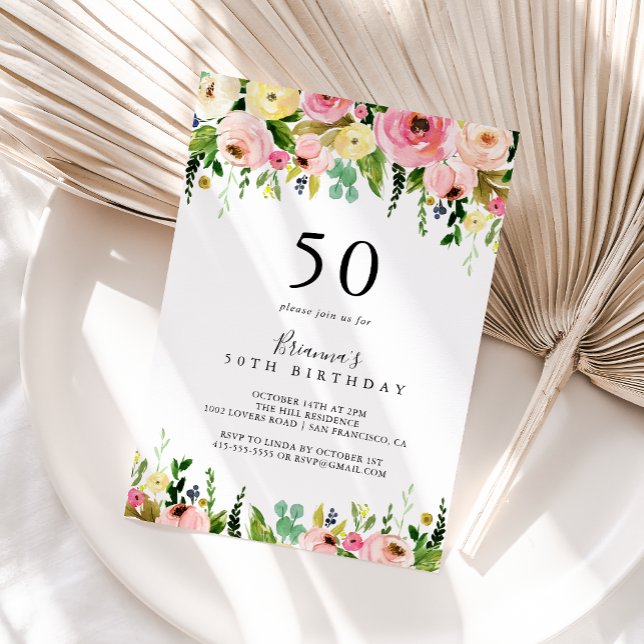 Tropical Colourful Fall Floral 50th Birthday Party Invitation (Creator Uploaded)
