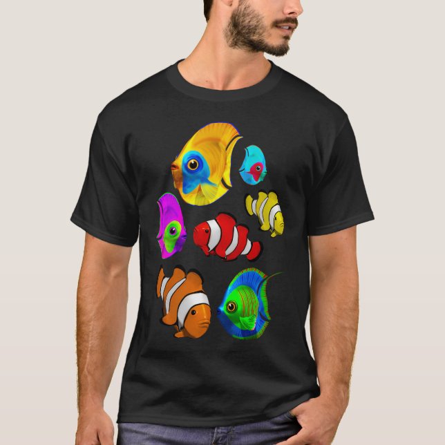 Tropical Colourful Fish Pattern T-Shirt (Front)