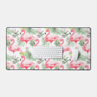 Tropical Colourful Flamingo and Leaves Desk Mat