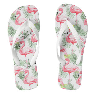 Tropical Colourful Flamingo and Leaves Jandals