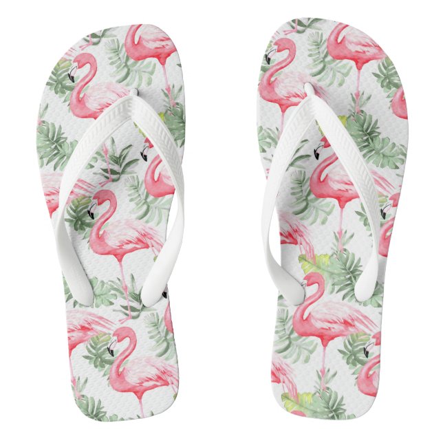 Tropical Colourful Flamingo and Leaves Jandals (Footbed)