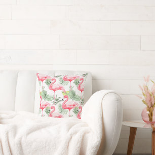 Tropical Colourful Flamingo and Leaves Pattern Cushion