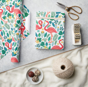 Tropical colourful flamingos flowers pattern wrapping paper