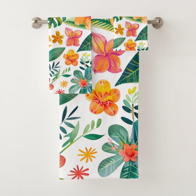 Tropical colourful floral bath towel set (Insitu)