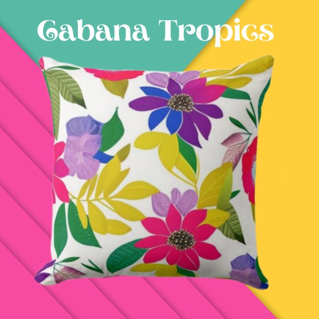 Tropical Colourful Florals Pink, Purple, Yellow Cushion (Creator Uploaded)