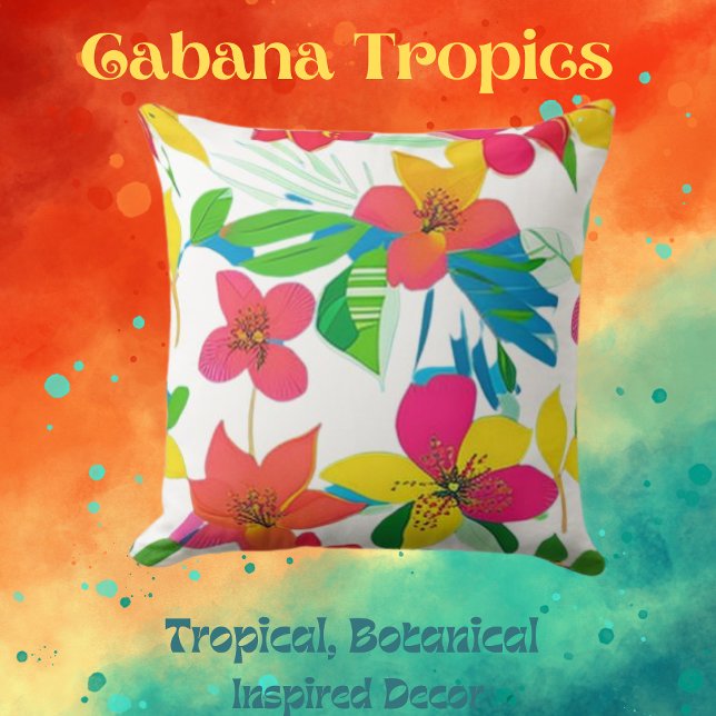Tropical Colourful Florals Red, Yellow, Teal Throw Cushion (Creator Uploaded)