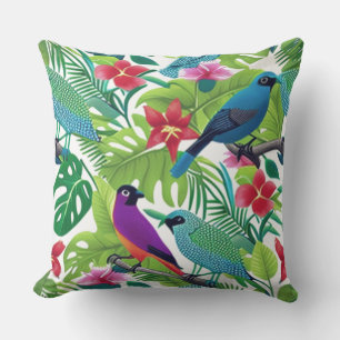 Tropical Colourful Florals with Birds  Cushion