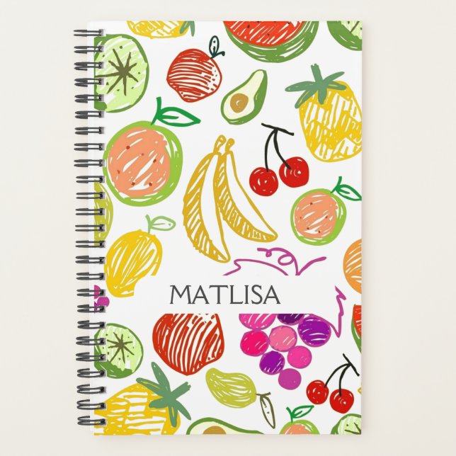 Tropical Colourful Fruit Girly Trendy Name Custom  Planner (Front)