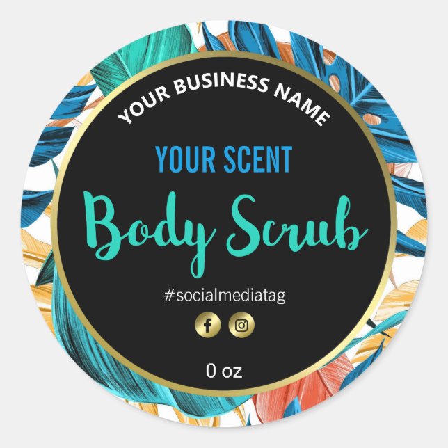 Tropical Colourful Leaves Body Scrub Labels (Front)