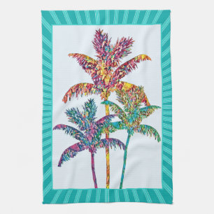 Tropical Colourful Palm Trees Tea Towel