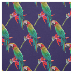 Tropical Colourful Parrot Purple Background Fabric