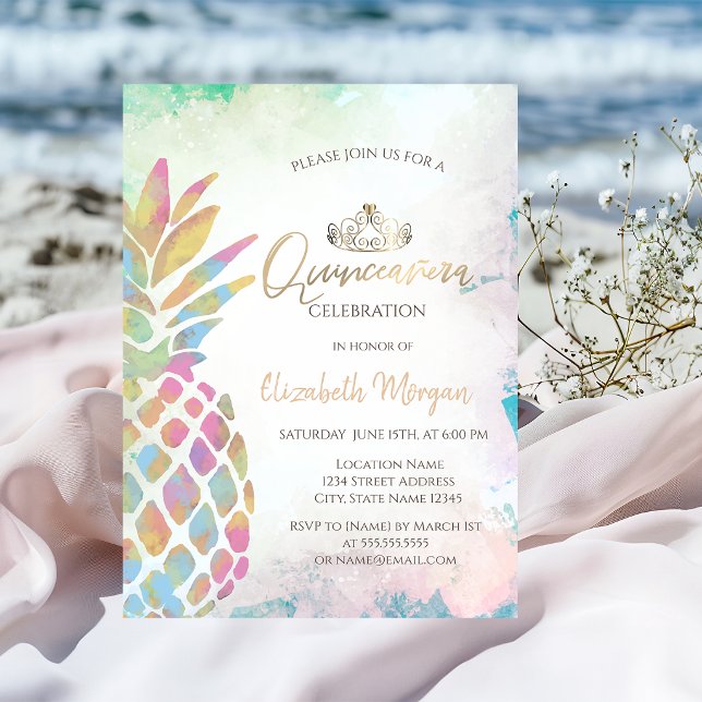 Tropical Colourful Pineapple Palm Summer Invitation (Creator Uploaded)