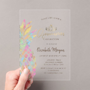 Tropical Colourful Pineapple Summer Quinceanera Acrylic Invitations