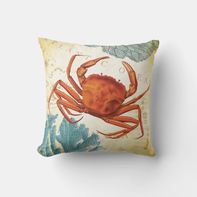 Tropical Colourful Red Crab and Coral Cushion (Front)