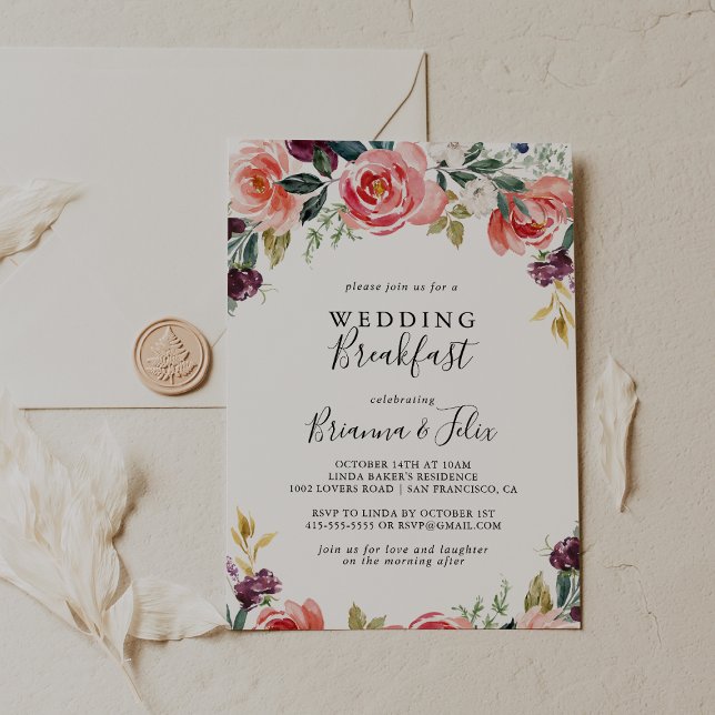 Tropical Colourful Summer Floral Wedding Breakfast Invitation (Creator Uploaded)