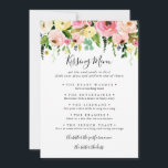 Tropical Colourful Wedding Kissing Menu Game Card<br><div class="desc">This tropical colourful wedding kissing menu game card is perfect for a modern wedding reception. The design features pink,  blush,  yellow,  blue and white watercolor fall peonies with botanical green leaves.</div>
