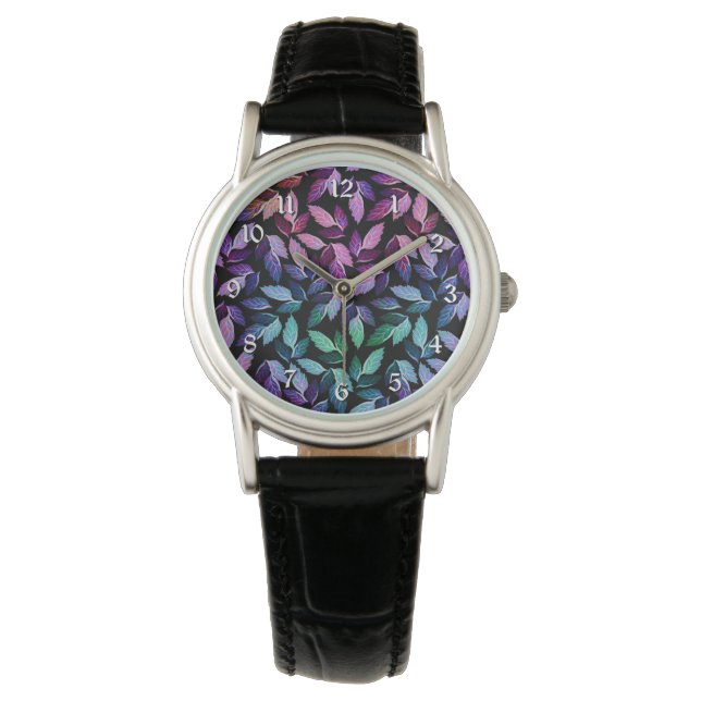 Tropical Colours Falling Leaves Wrist Watch (Front)