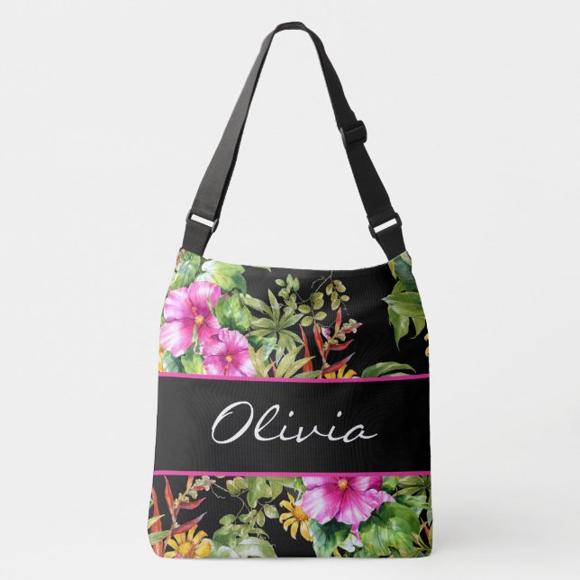 Tropical Colours Floral  Name Crossbody Bag (Front)