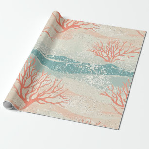 Tropical Coral Branches in Peach and Aqua Blue Wrapping Paper
