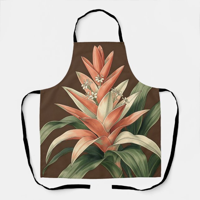 Tropical Coral Bromeliad Botanical  Apron (Front)