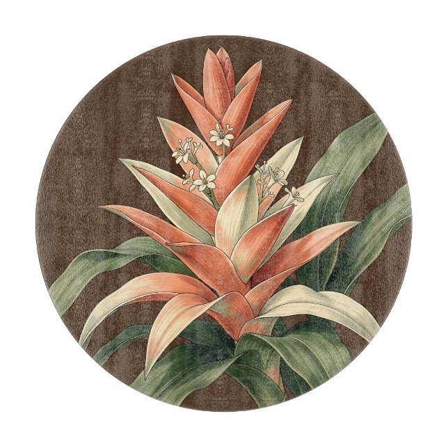 Tropical Coral Bromeliad Botanical  Cutting Board (Front)