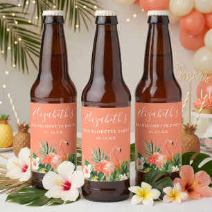 Tropical Coral Floral Bachelorette Party Beer Bottle Label