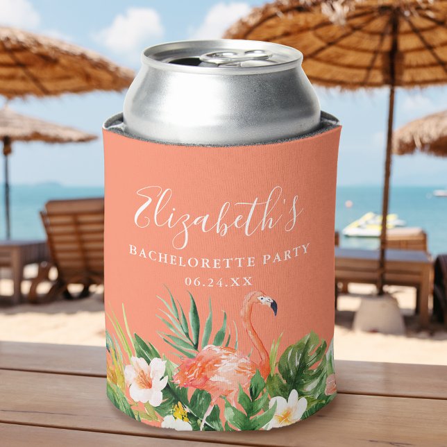 Tropical Coral Floral Bachelorette Party Can Cooler (Customize to change text size or text style.)