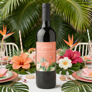 Tropical Coral Floral Bachelorette Party Wine Label