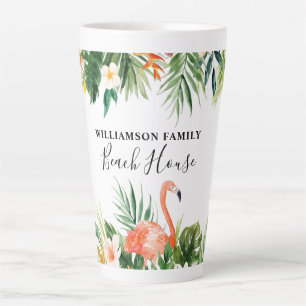 Tropical Coral Floral Beach House Large Latte Mug