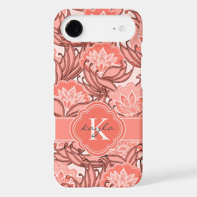 Tropical Coral Floral Pattern with Monogram Case-Mate iPhone Case (Back)