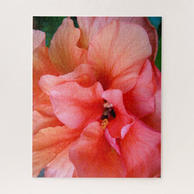 Tropical Coral Hibiscus Flower Jigsaw Puzzle (Vertical)