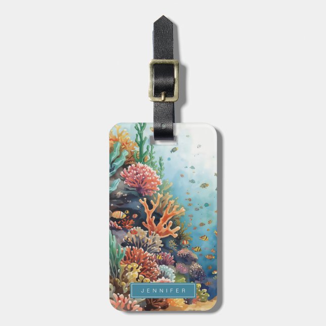 Tropical Coral Luggage Tag (Front Vertical)