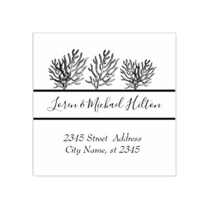 Tropical coral modern typography return address rubber stamp