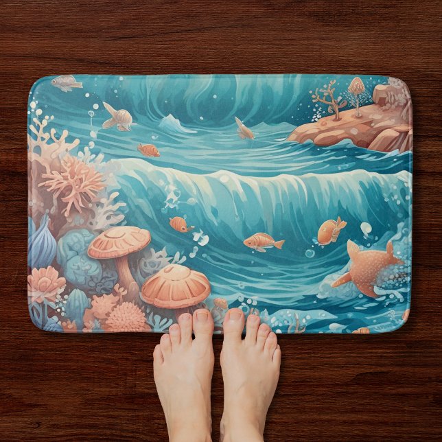 Tropical Coral Ocean Bathroom Rug (Creator Uploaded)