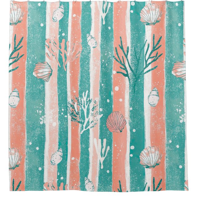 Tropical Coral Ocean Pattern Shower Curtain (Front)